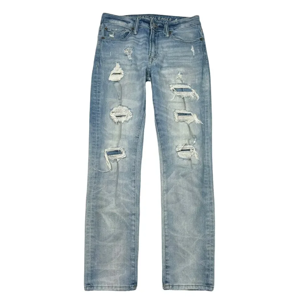 American Eagle AE Slim Ripped Jeans Next Level Airflex Light Wash Mens 29x30